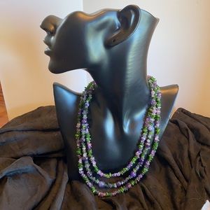 Jay King bead/chip green/purple 3 strand necklace